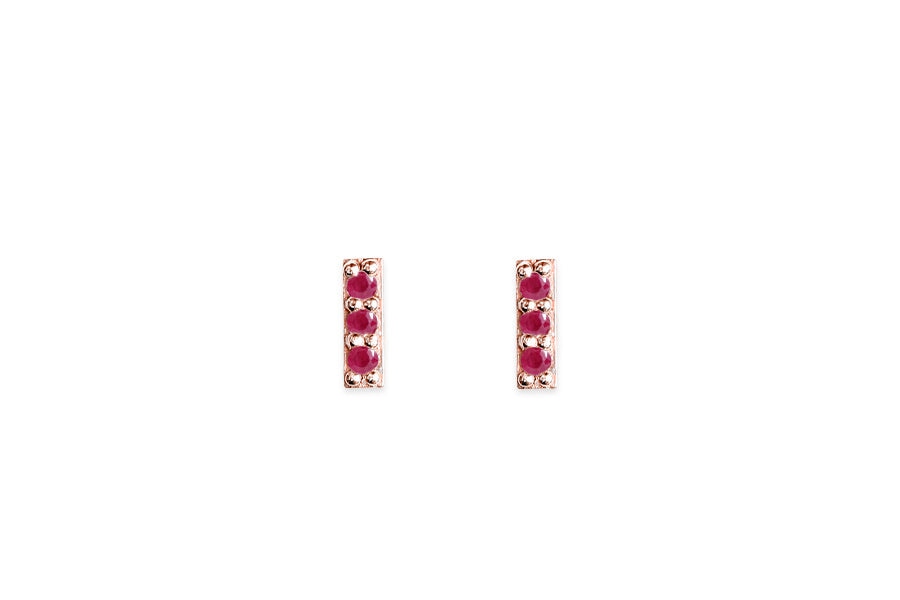 Petite Pave Ruby Bar Studs Andrea Bonelli Jewelry 14k Rose Gold