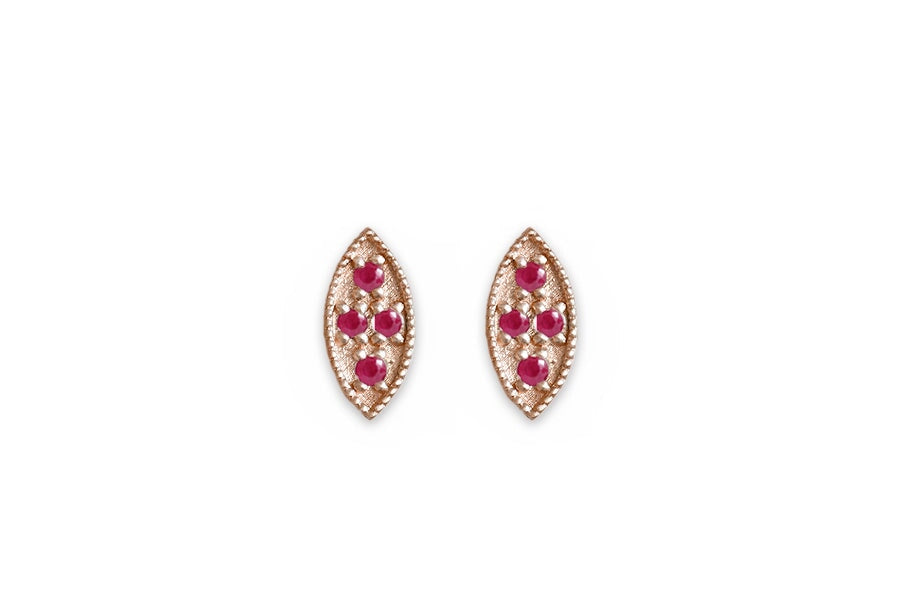 Marquise Ruby Leaf Studs Andrea Bonelli Jewelry 14k Rose Gold