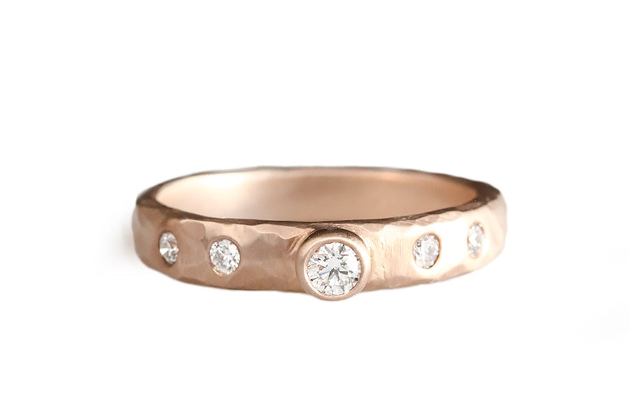 Ona Rustic Carved Diamond Ring Andrea Bonelli 14k Rose Gold