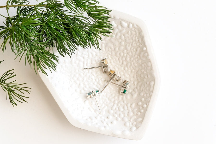 Jumelle Aquamarine + Lab Emerald Studs Andrea Bonelli Jewelry 