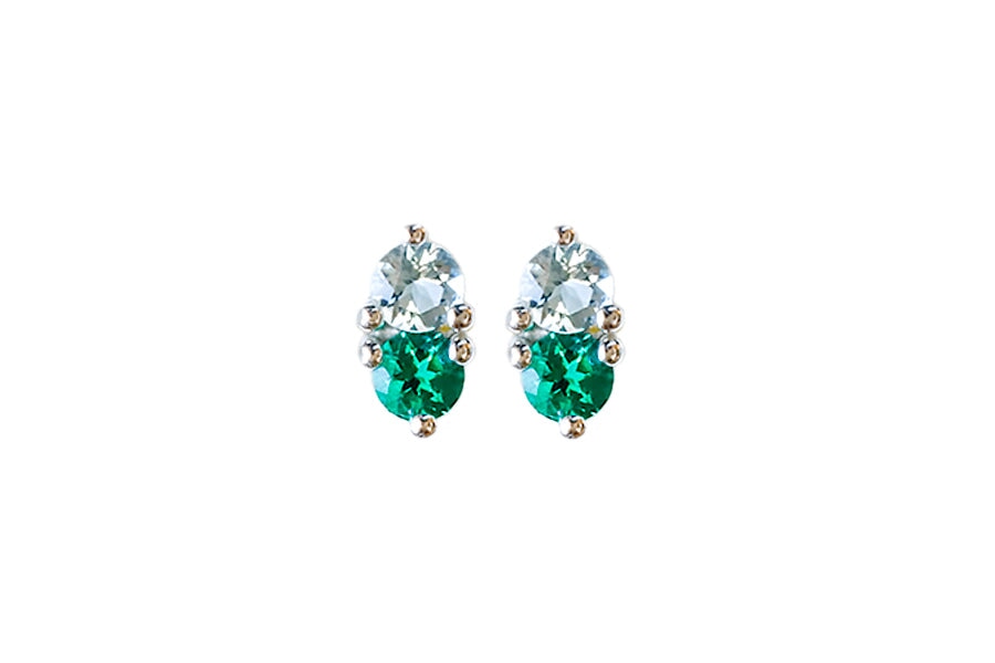 Jumelle Aquamarine + Lab Emerald Studs Andrea Bonelli Jewelry Sterling Silver
