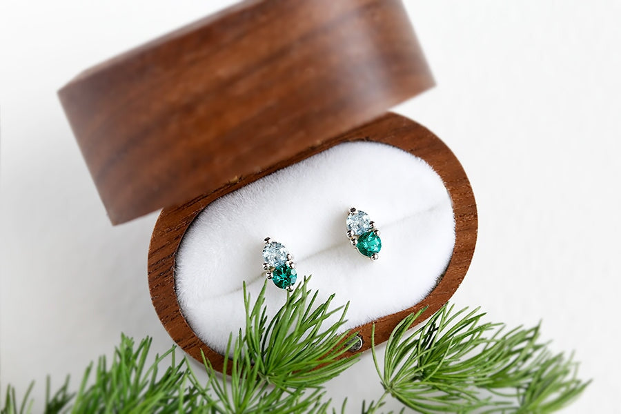 Jumelle Aquamarine + Lab Emerald Studs Andrea Bonelli Jewelry 