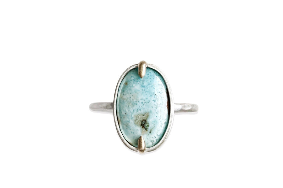 Silver + 14k Oval Larimar Ring Andrea Bonelli Jewelry Sterling Silver + 14k Gold