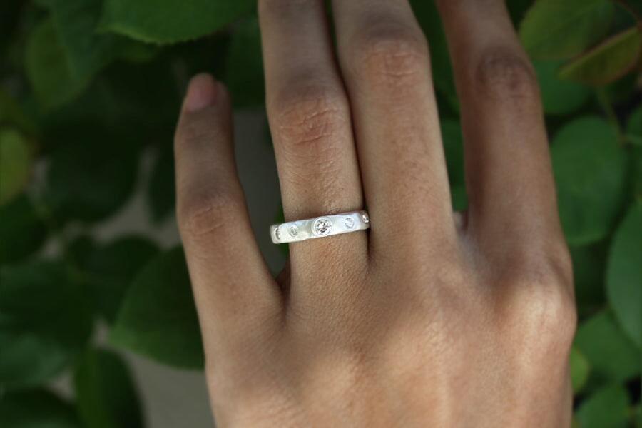Silver Ona Carved Diamond Ring Andrea Bonelli 