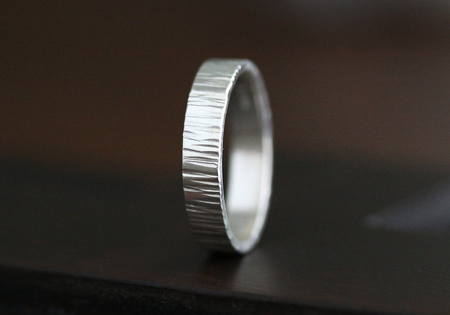 Silver Rustic Timber Band Andrea Bonelli Jewelry 