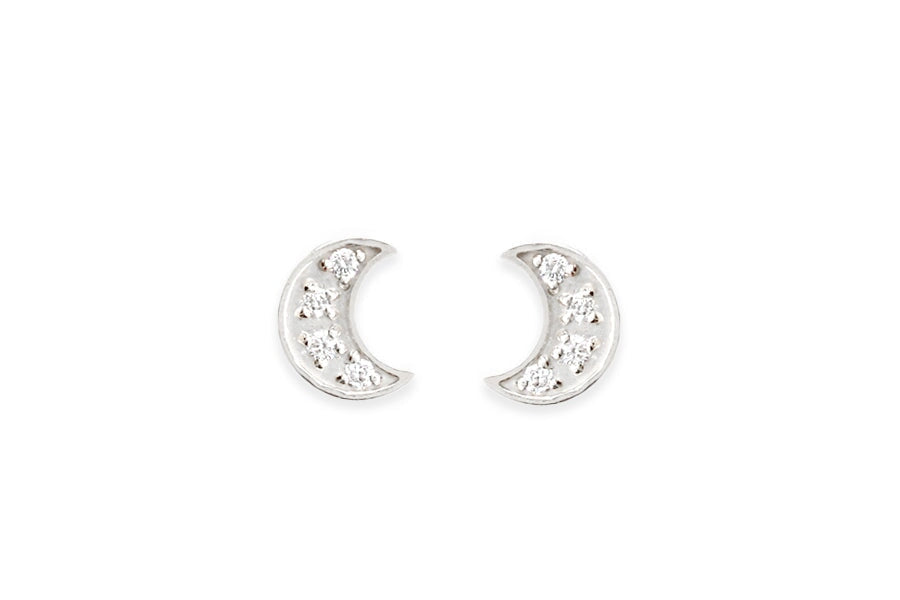 Silver Moon Diamond Studs Andrea Bonelli Jewelry Sterling Silver