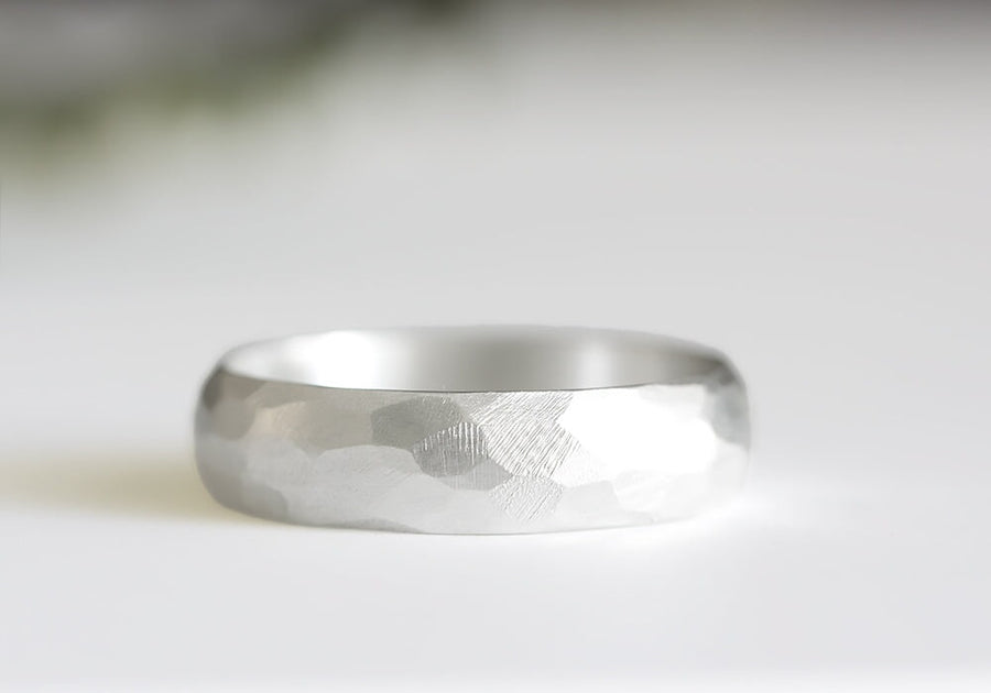 Silver Rustic Faceted Half Round Band Andrea Bonelli Jewelry 