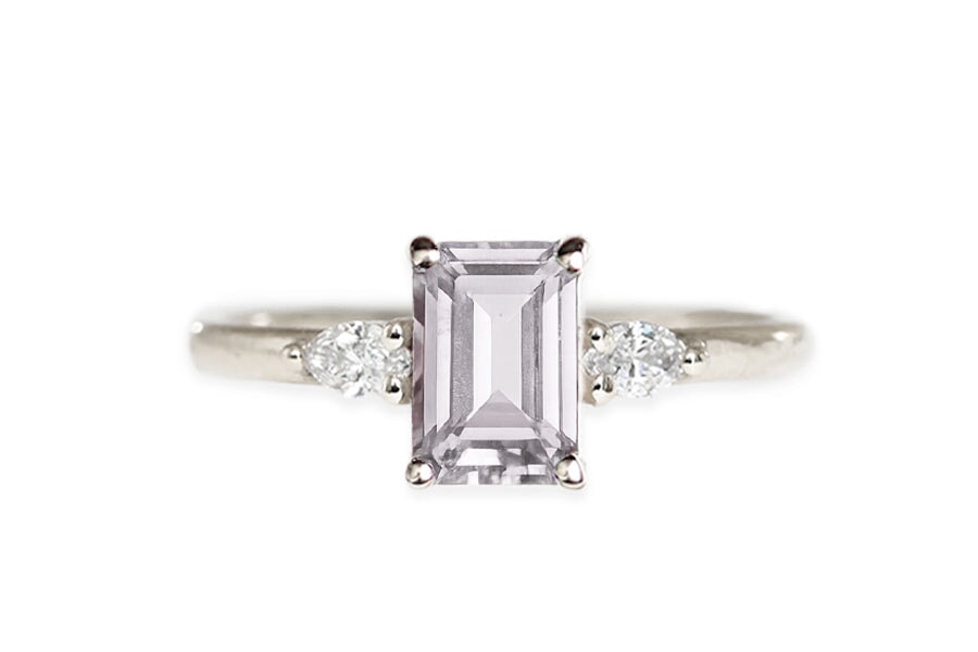 Marina Amethyst + Diamond Ring Andrea Bonelli 14k White Gold