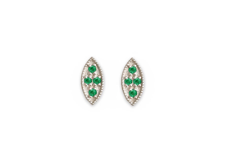 Marquise Emerald Leaf Studs Andrea Bonelli Jewelry 14k White Gold