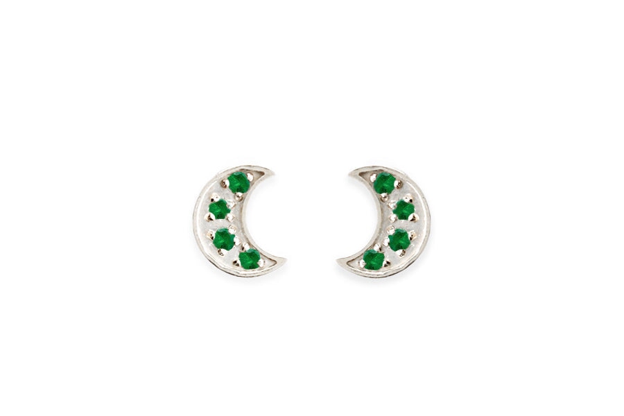 Moon Emerald Studs Andrea Bonelli Jewelry 14k White Gold