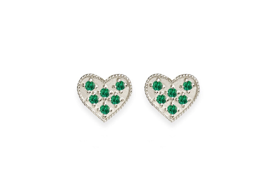 Heart Emerald Studs Andrea Bonelli Jewelry 14k White Gold