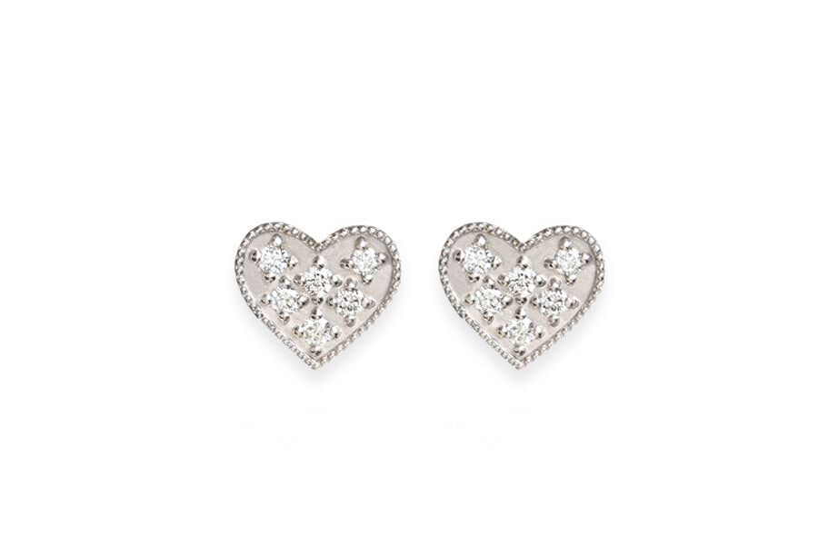 Heart Diamond Studs Andrea Bonelli Jewelry 14k White Gold