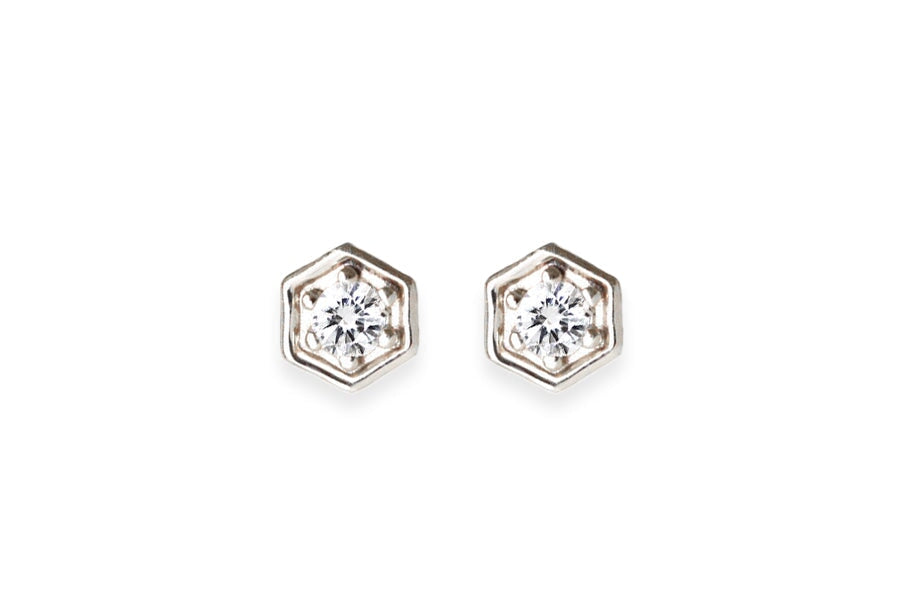 Hexagon Diamond Studs Andrea Bonelli Jewelry 14k White Gold