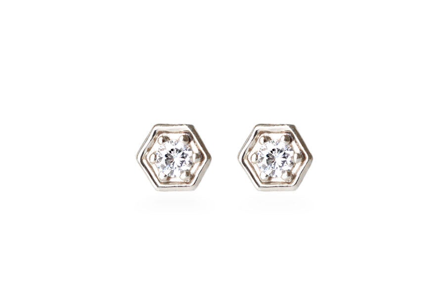 Hexagon Studs Andrea Bonelli Jewelry 14k White Gold