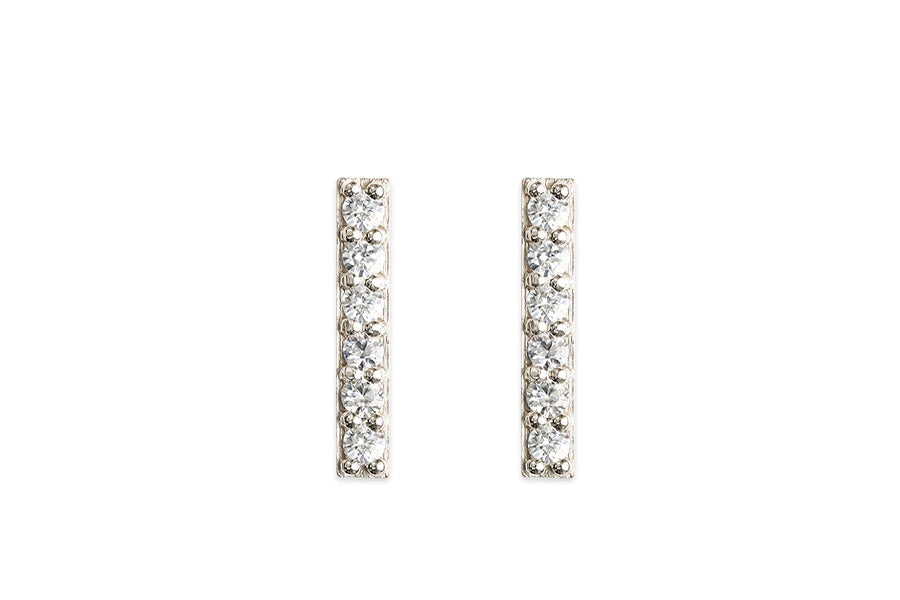 Silver Pave Bar Studs - 6 Stone Andrea Bonelli Jewelry Sterling Silver