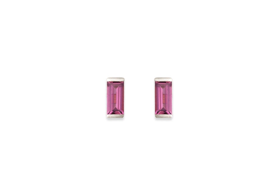 Linea Pink Tourmaline Studs Andrea Bonelli Jewelry 14k White Gold