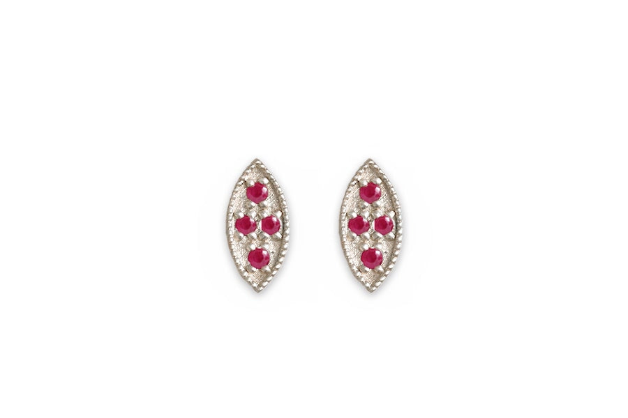 Marquise Ruby Leaf Studs Andrea Bonelli Jewelry 14k White Gold