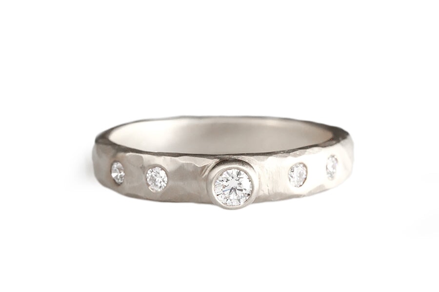 Ona Rustic Carved Diamond Ring Andrea Bonelli 14k White Gold