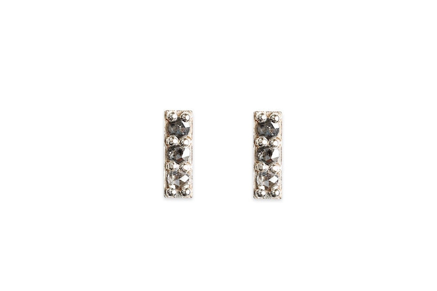 Pave Salt and Pepper Diamond Bar Studs Andrea Bonelli Jewelry 14k White Gold