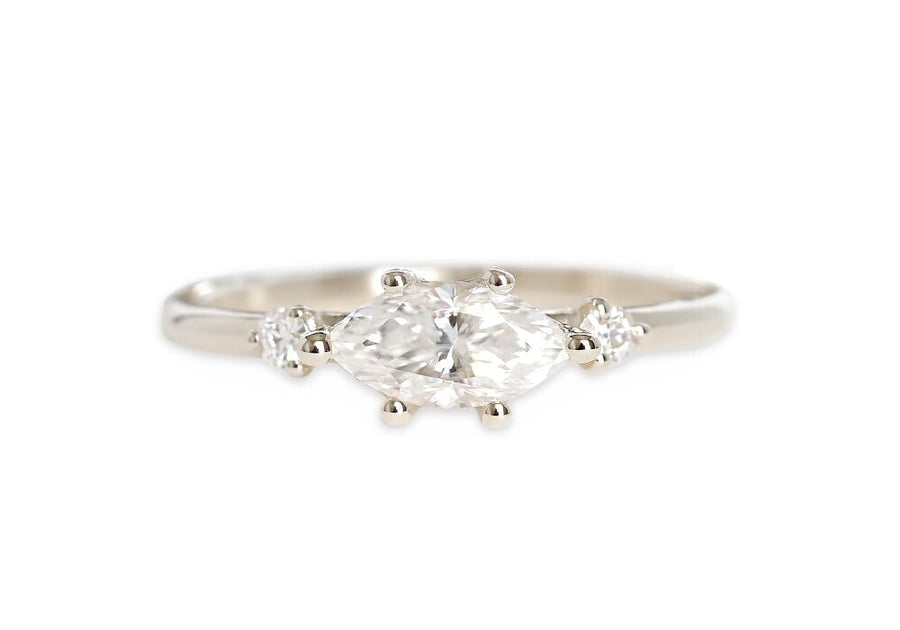 Trine Lab Diamond Ring Andrea Bonelli Jewelry 14k White Gold