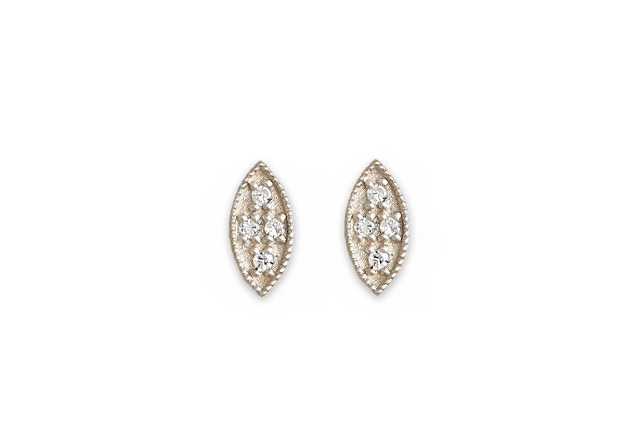 Marquise Diamond Leaf Studs Andrea Bonelli Jewelry 14k White Gold