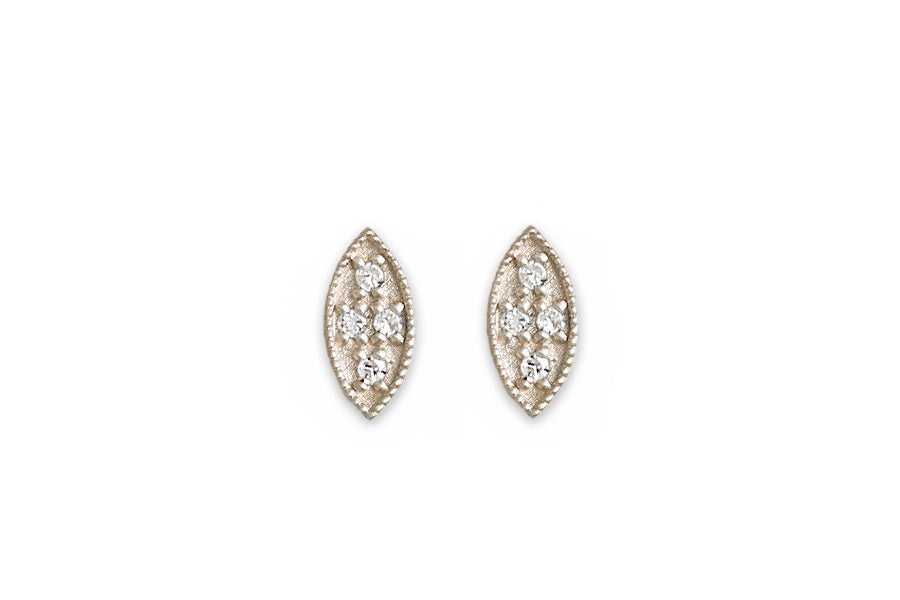 Marquise Leaf Studs Andrea Bonelli Jewelry 14k White Gold
