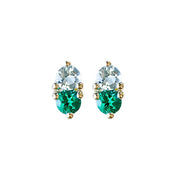 Jumelle Aquamarine + Lab Emerald Studs Andrea Bonelli Jewelry 14k Yellow Gold
