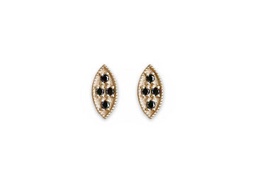 RTS Black Diamond Marquise Leaf Studs Andrea Bonelli Jewelry 14k Yellow Gold