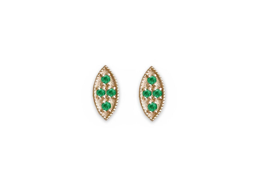 Marquise Emerald Leaf Studs Andrea Bonelli Jewelry 14k Yellow Gold