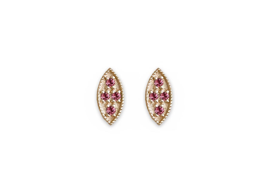 Marquise Garnet Leaf Studs Andrea Bonelli Jewelry 14k Yellow Gold