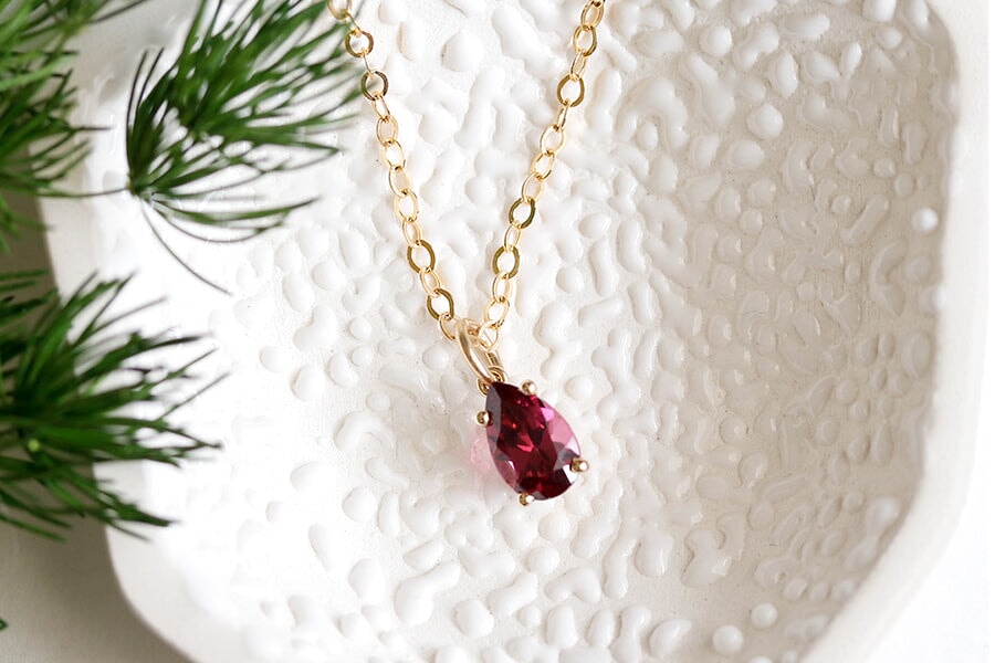 Garnet Solitaire Necklace Andrea Bonelli Jewelry 