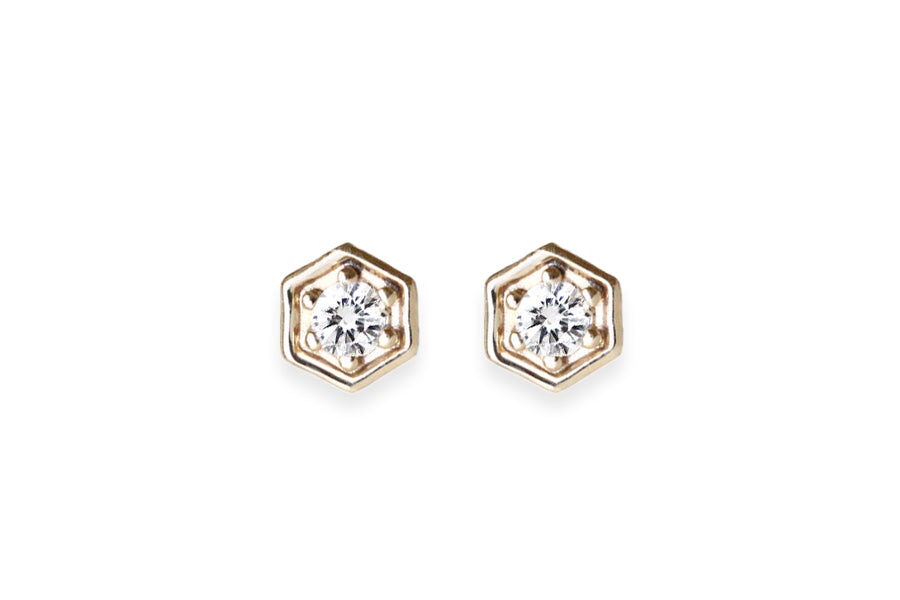 Hexagon Diamond Studs Andrea Bonelli Jewelry 14k Yellow Gold