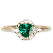 Isobel Halo Lab Emerald Ring Andrea Bonelli Jewelry 14k Yellow Gold