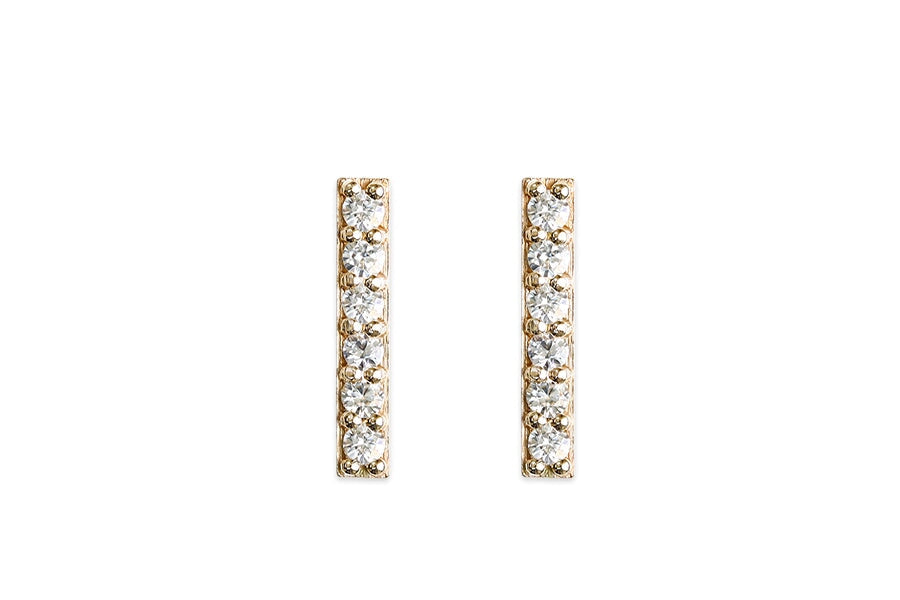 RTS Pave Bar Studs - 6 Stone Andrea Bonelli Jewelry 14k Yellow Gold