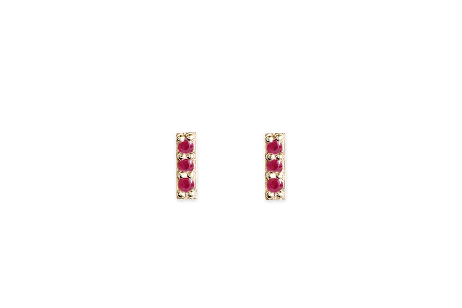 Petite Pave Ruby Bar Studs Andrea Bonelli Jewelry 14k Yellow Gold