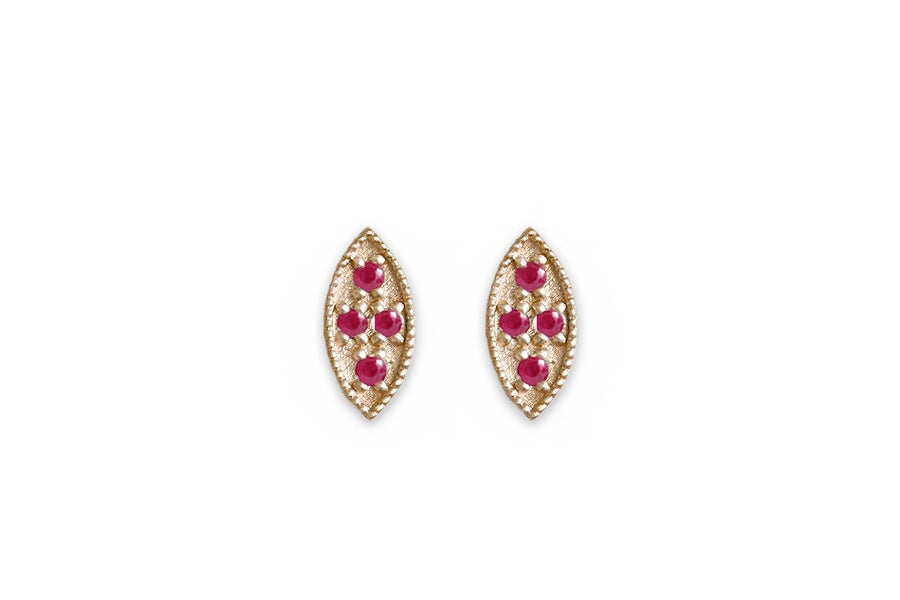 Marquise Ruby Leaf Studs Andrea Bonelli Jewelry 14k Yellow Gold