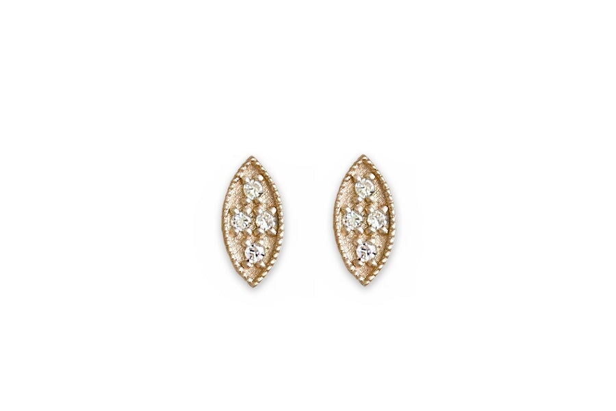 Marquise Diamond Leaf Studs Andrea Bonelli Jewelry 14k Yellow Gold