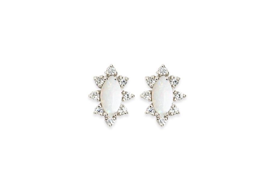 Aura Opal Halo Studs Andrea Bonelli Jewelry 14k White Gold
