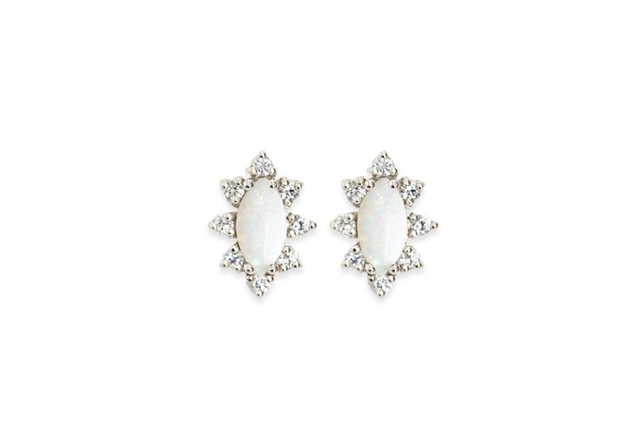 Aura Opal Halo Studs Andrea Bonelli Jewelry 14k White Gold