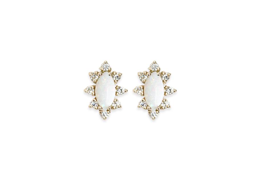 Aura Opal Halo Studs Andrea Bonelli Jewelry 14k Yellow Gold