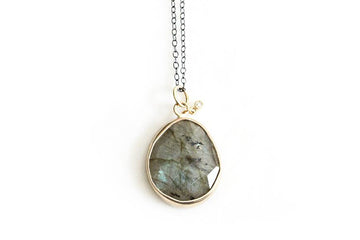 Faceted Labradorite and Diamond Necklace Andrea Bonelli Jewelry 