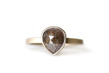 pear rose cut diamond ring Andrea Bonelli Jewelry 14k Yellow Gold