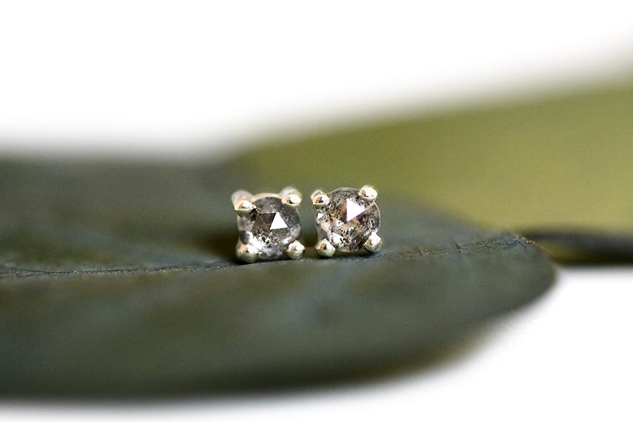 Salt + Pepper Rose Cut Diamond Studs Andrea Bonelli Jewelry 