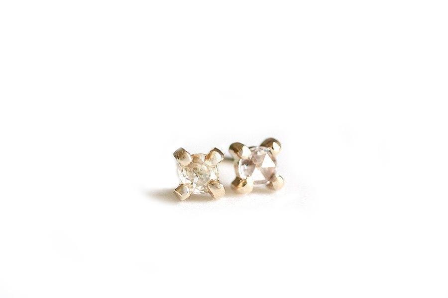 white rose cut diamond studs Andrea Bonelli Jewelry 14k Yellow Gold