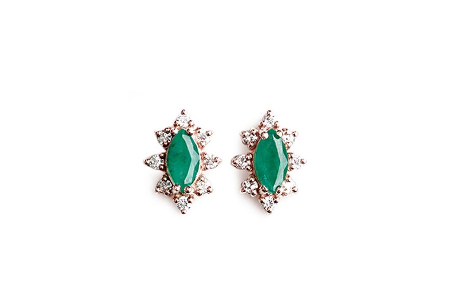 Aura Emerald Halo Studs Andrea Bonelli Jewelry 14k Rose Gold