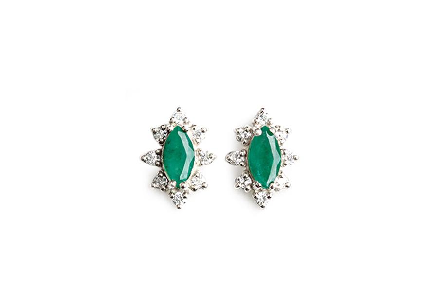 Aura Emerald Halo Studs Andrea Bonelli Jewelry 14k White Gold