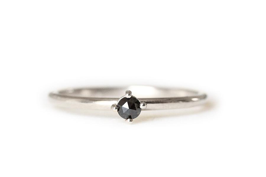 Petit Lola Black Rose Cut Diamond Ring Andrea Bonelli Jewelry 14k White Gold