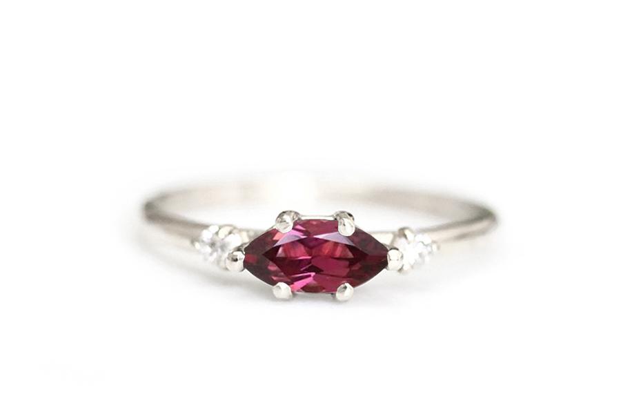 Trine Garnet + Diamond Ring Andrea Bonelli 14k White Gold