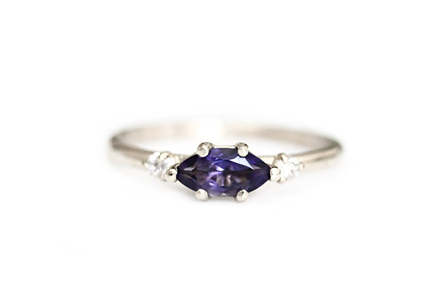 Trine Iolite + Diamond Ring Andrea Bonelli 14k White Gold