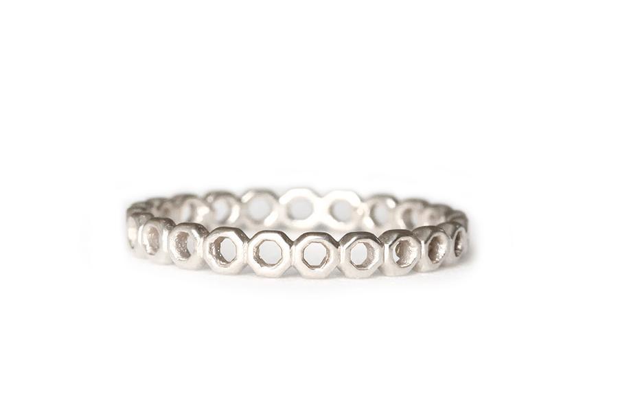 Open Hexagon Band Andrea Bonelli Jewelry 14k White Gold